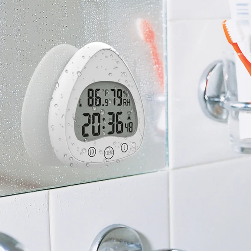 Waterproof Clock for Bathroom Wall Clock Silent Anti Fog Suction Cup Countdown Temperature Humidity Sensing Digital Alarm Clock