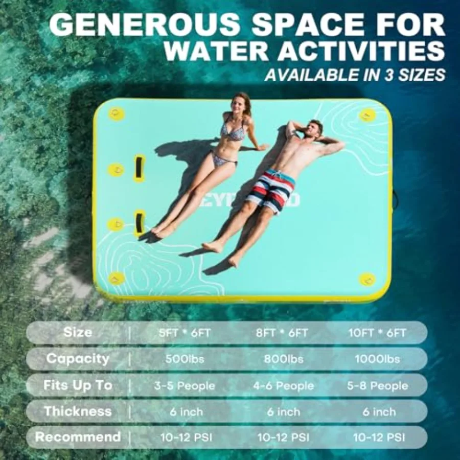 Inflatable Floating Dock for Pool Lake Ocean Use, PVC Material, Mint Green, Extra-Stable Air Platform with Detachable Ladder, A