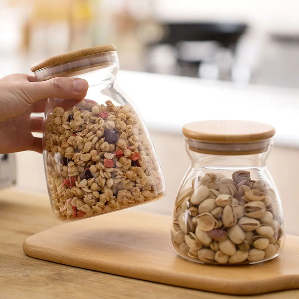 

2Pcs Glass Sealed Jar Household Storage Bottle Transparent Kitchen Storage Canister Nut Snack Holder Food Preservation