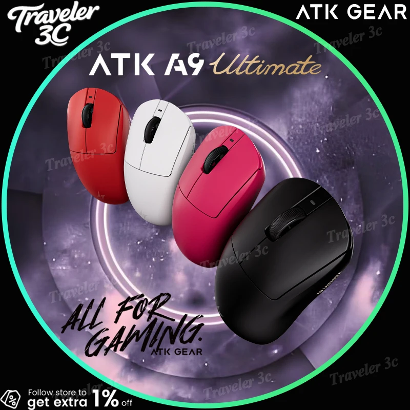 

Игровая мышь ATK A9 Ultimate с ультра низкой задержкой, 2,4 г, 8 кГц, частота заката, беспроводное нано-ледяное покрытие, ультра-сенсор Pixart3950 для FPS