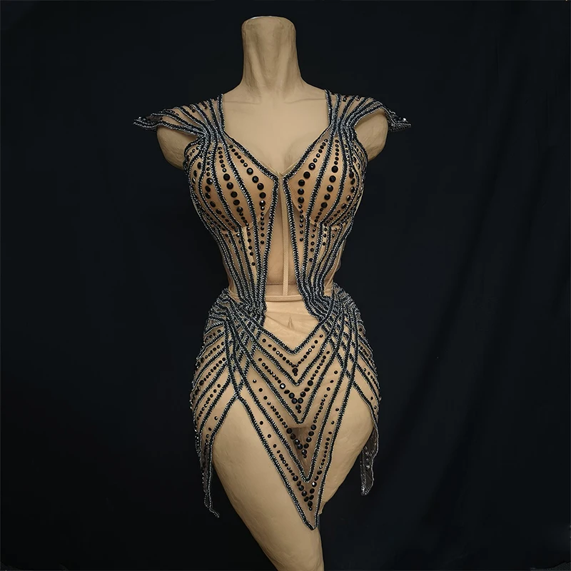 جديد أسود مثير غير النظامية فستان المرأة عرض مسرحي الزي المغني نموذج أداء المرحلة ارتداء ملهى ليلي بار ملابس الحفلات VDL4752 #1