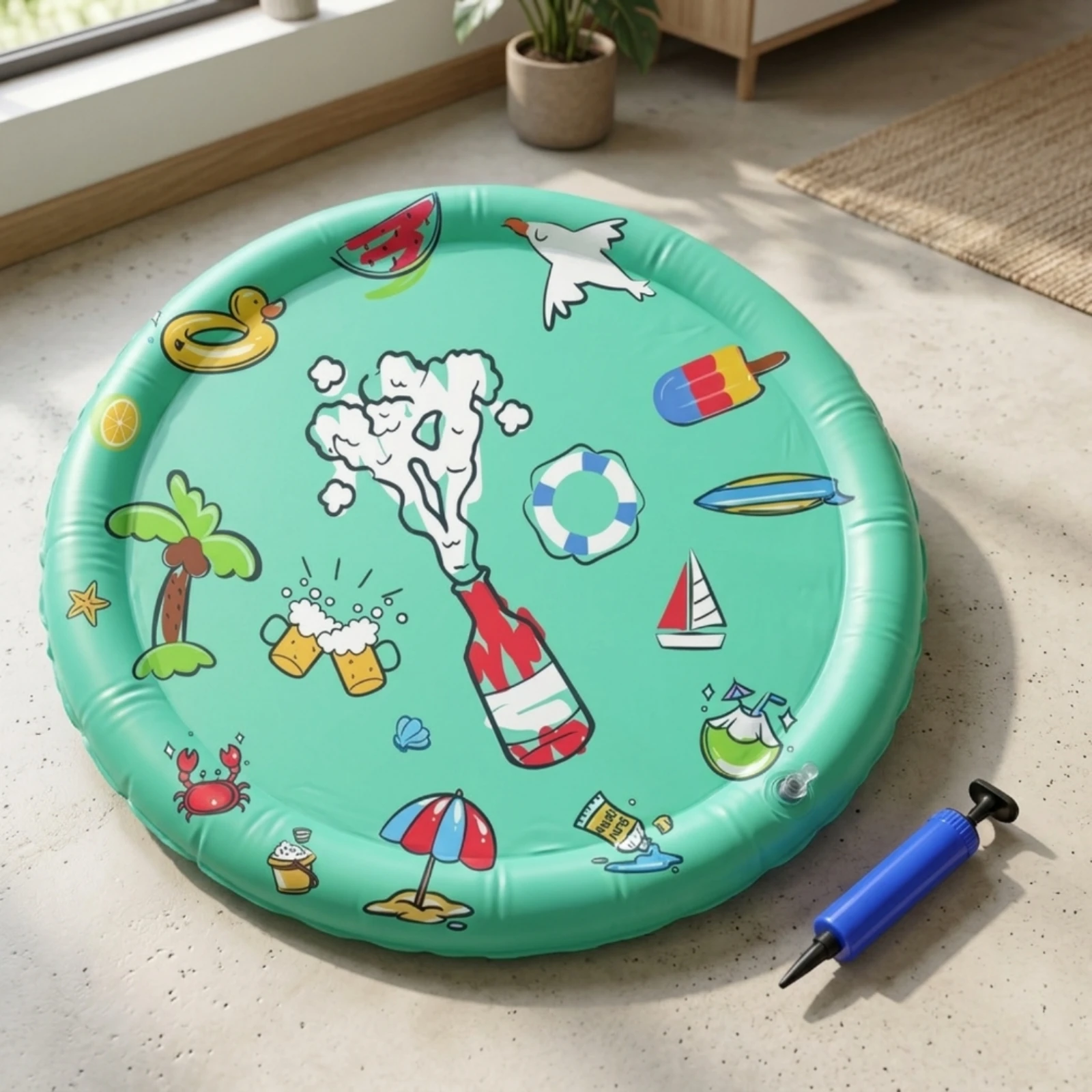 Colchoneta Hinchable Refrescante para Mascotas con Borde Elevado, Colchoneta Hinchable Rellena de Agua para Mascotas, Cama Hinchable para Mascotas con Superficie Lisa Estampada para Uso en Verano