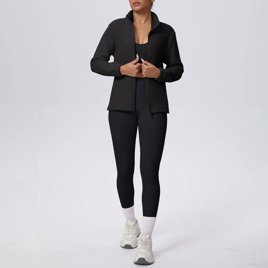 

Women's Autumn Winter Fleece-Lined Coat Zipper Thickened Warm Jacket Sports Yoga Set Running Dance Casual Fitness Sportswear