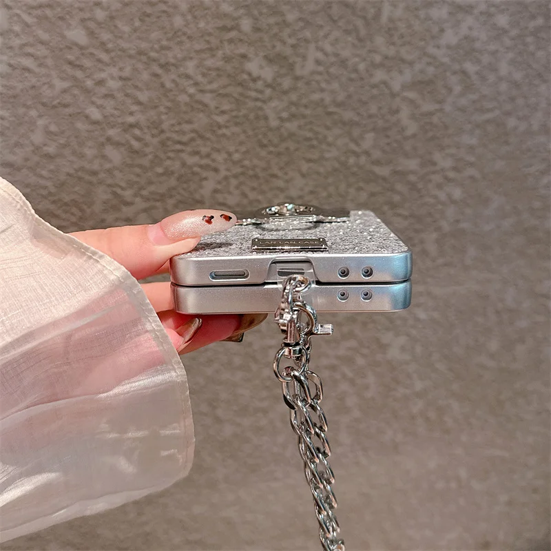 الكورية لطيف القوس الدائري قضية الهاتف لسامسونج غالاكسي Z فليب 7 6 5 Flip6 Flip7 ZFlip5 غطاء مع سلسلة بريق Kawaii حالات Funda #6