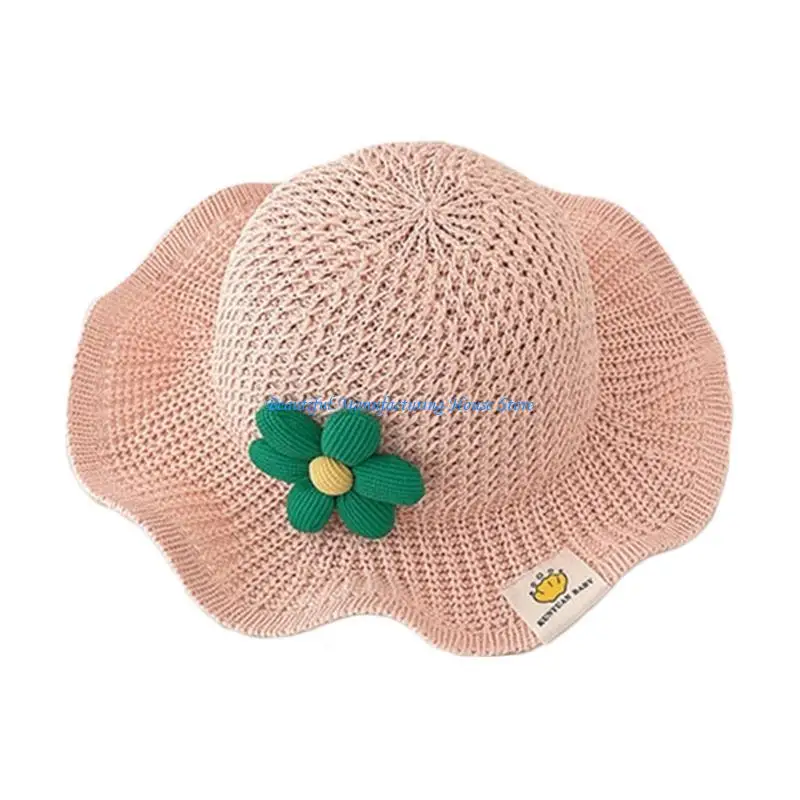 

E56A Baby Summer Sun Hats Beach Sun Visors Straw Hat with Small Flower Decorations Accessory for Toddlers 1-3 Years Old