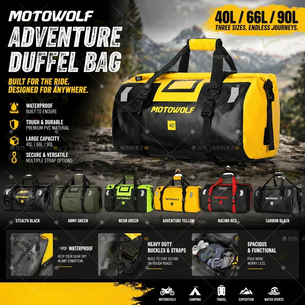 Мотосумка MOTOWOLF 40L для заднего сиденья мотоцикла, большая вместительная водонепроницаемая сумка для хранения, дорожный рюкзак для мотоцикла для дальних поездок