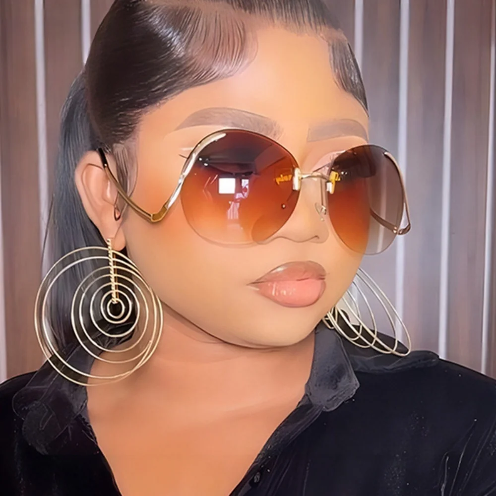 Modische randlose runde Sonnenbrille UV400 Luxus Vintage Sonnenbrillen für Damen und Herren Trendige Outdoor-Brillen