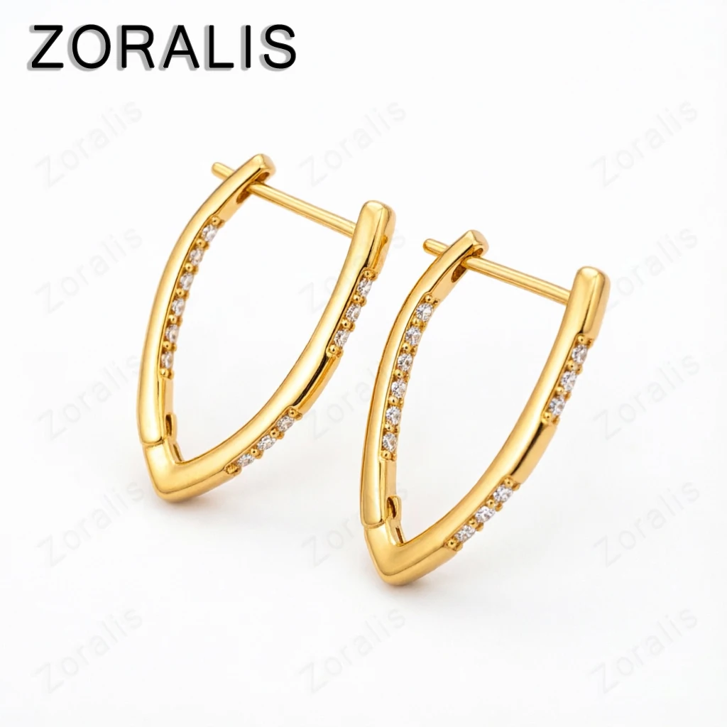 18K Gold V-shaped Zircon Crystal Earrings For Women Fashion Party Birthday Engagement Wedding Jewelry Gift