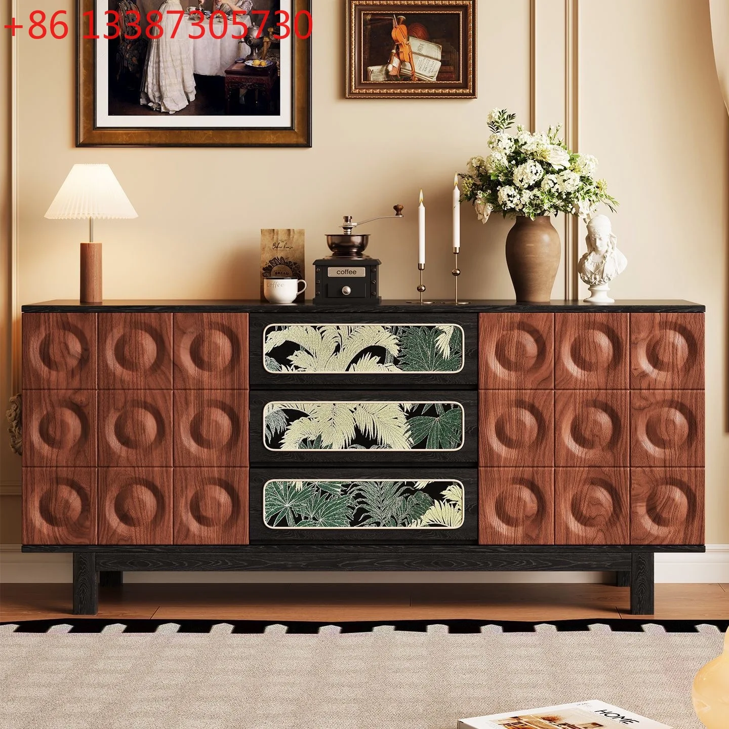 

Средневековый обеденный боковой шкаф из цельного дерева, бытовой шкаф для хранения в гостиной, шкафчик соответствующего цвета