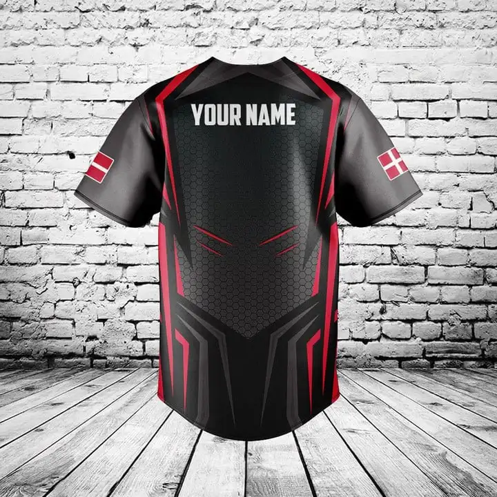 Custom Name Denmark Flag Graphic Button Shirt Summer Casual Men's Fashion Baseball Team Jersey Fast Dry Cool Short Sleeve Tops