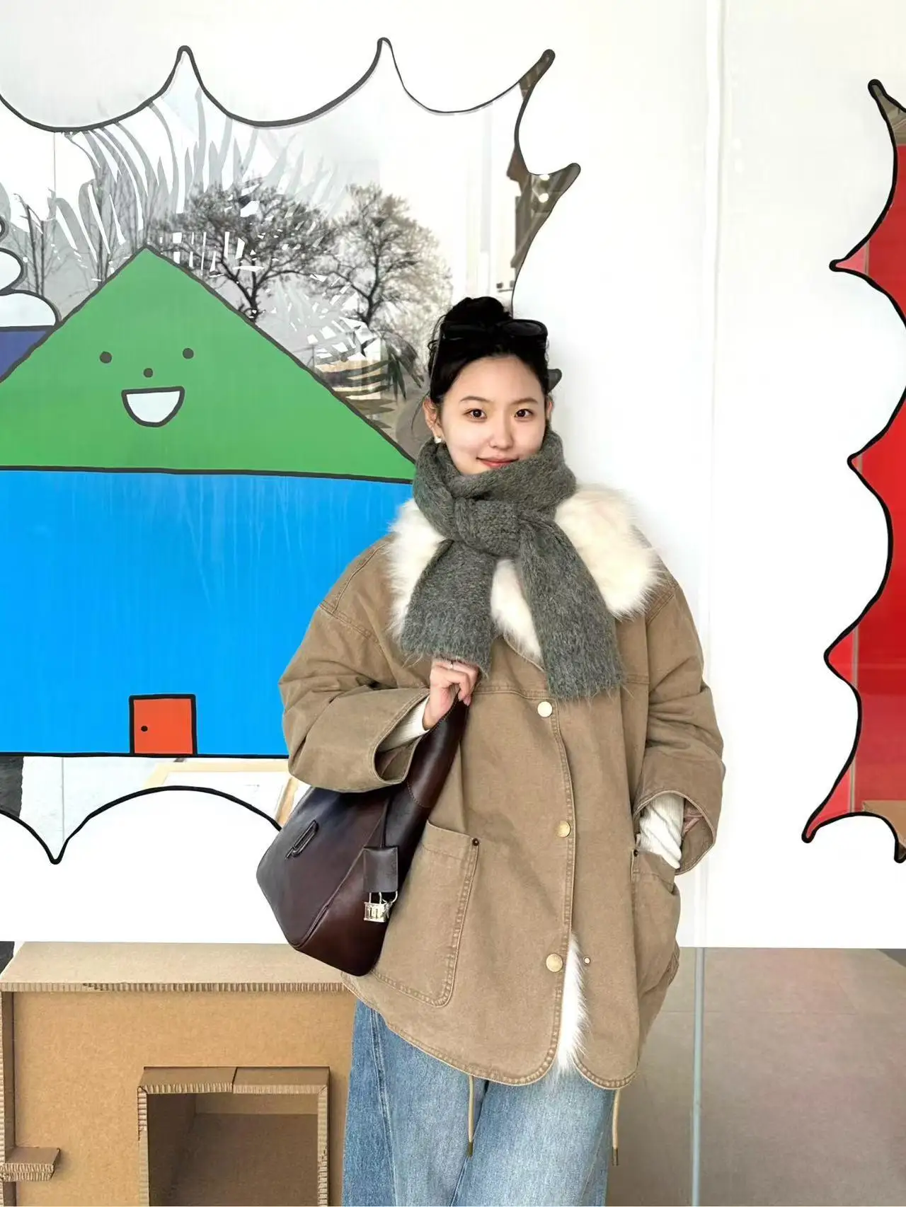 

Женская парка цвета хаки с воротником-стойкой, зима 2025, новинка Sle Long Sve, меховая верхняя одежда обычной длины