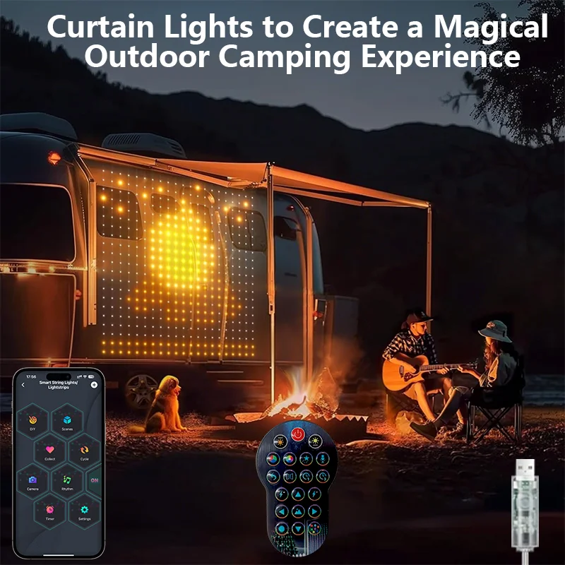 Smart Curtain Lights RGBIC Color Changing LED String Lights Dynamic DIY with App Control Remote for Bedroom Holiday Party Decor
