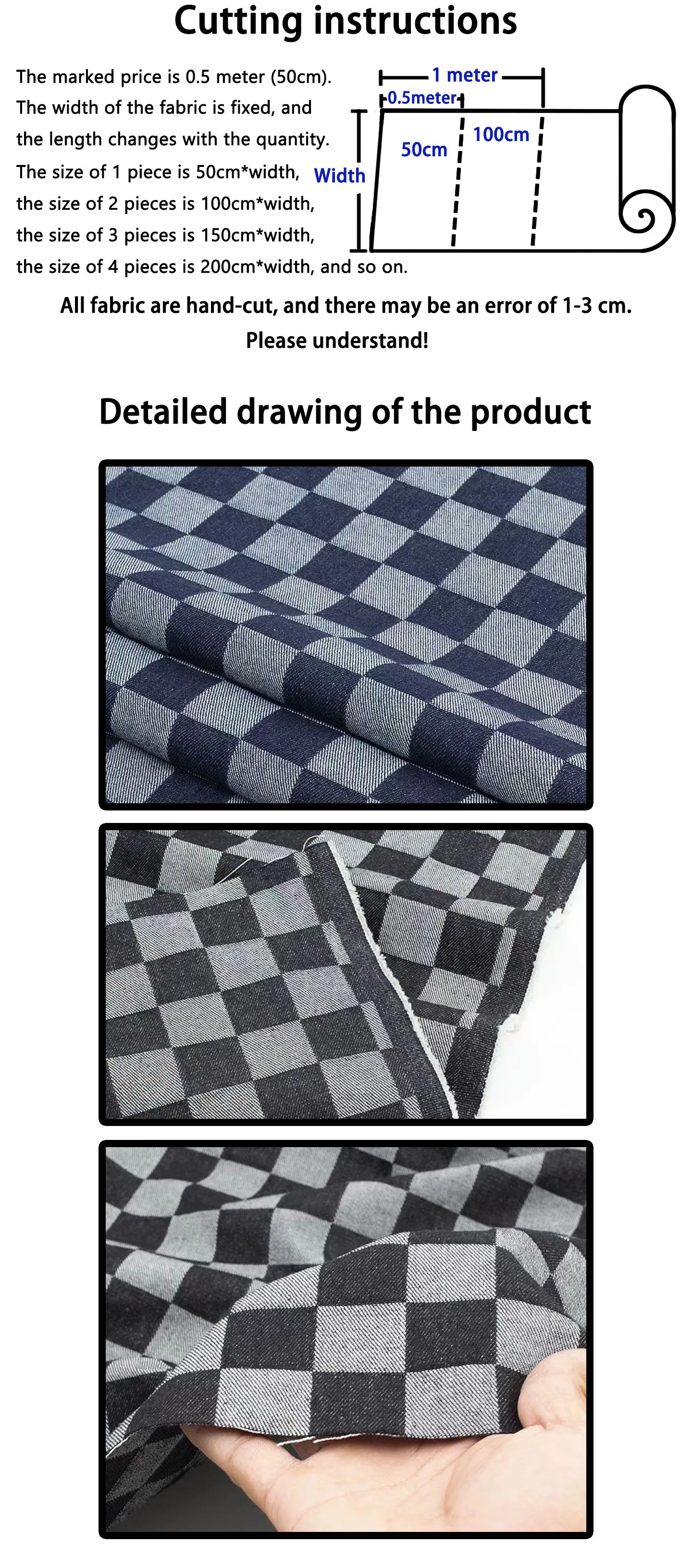 Jacquard-Denim-Stoff mit Schachbrettmuster, Baumwoll-Twill, strapazierfähiges Stretchmaterial zum Nähen von Jeans, Jacken, Taschen und für DIY-Bastelarbeiten. – Detail 1