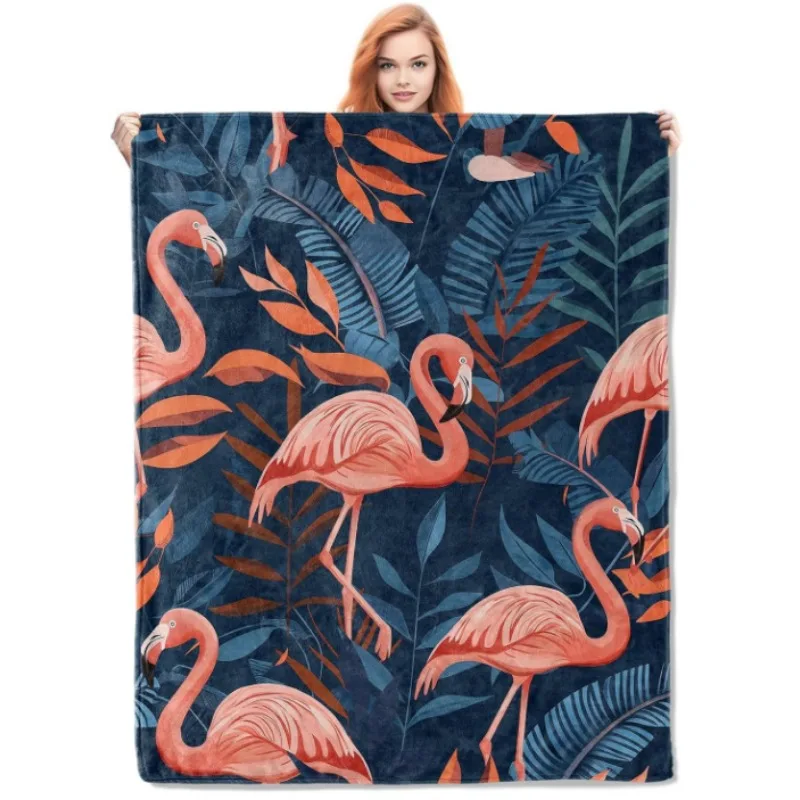 

Тропическое одеяло с фламинго с розовыми фламинго и тропическими листьями для любителей природы