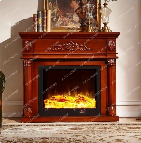 Decorative Fireplace W130cm English Style Chimneypiece Wood Mantel Electric Insert Firebox LED Optical Emulational Flame