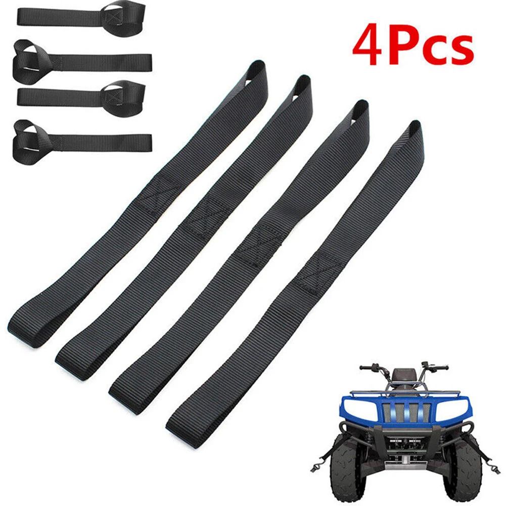 4 Pack Soft Loop Tie Down Straps with Ratchet for ATV UTV Motorcycle Snowmobile Scooter Dirt Bike Lawn Equipment Moving