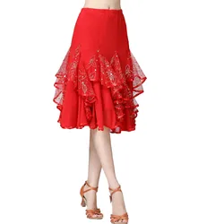 Women's Elegant Large Swing Half Skirt Fashion Lace Embroidery Ruffle Dance Skirt High Waisted Stage Performance Half Body Skirt