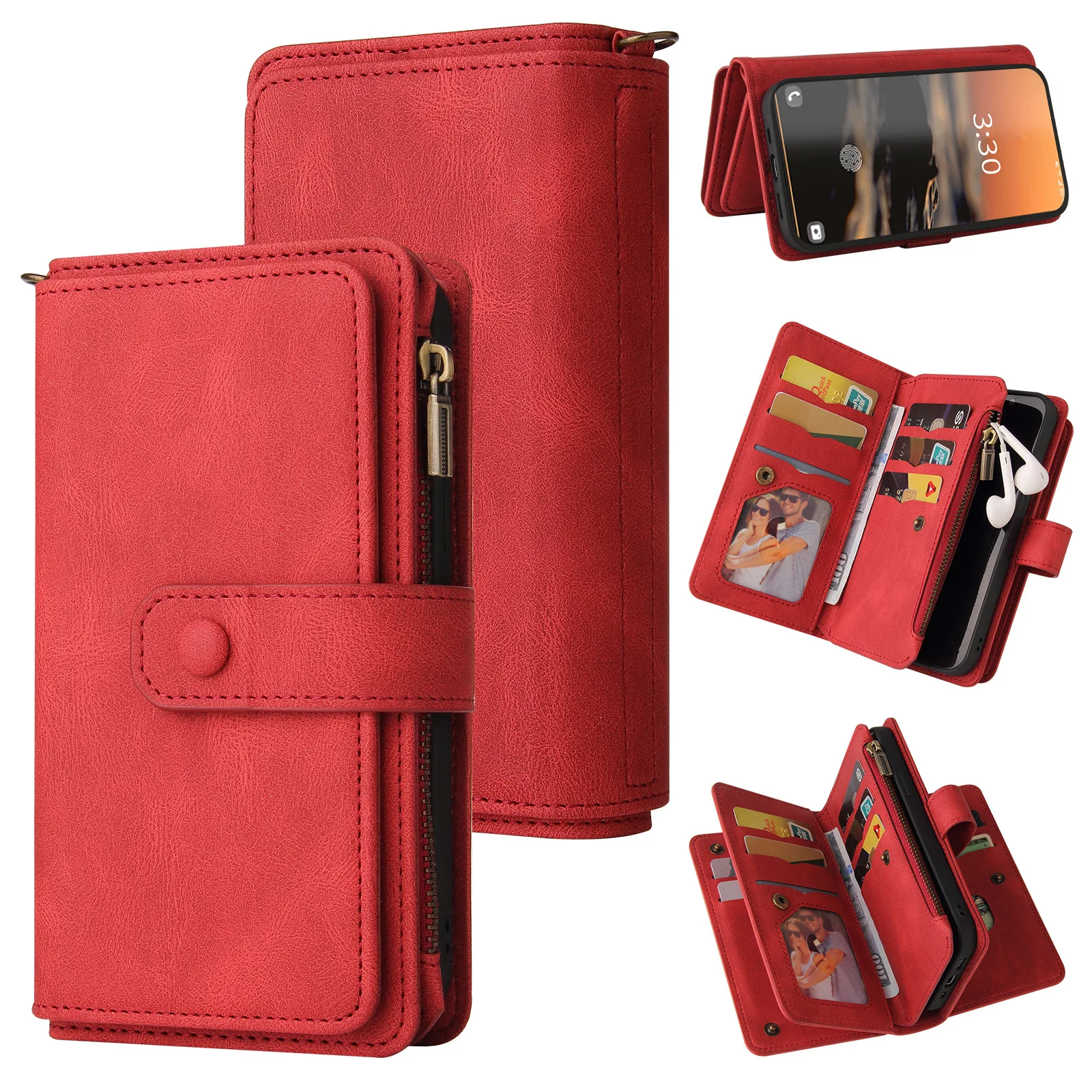 

Multi 15-Card Zipper Wallet Leather Cover For Xiaomi Poco F8 Ultra F7 Pro F6 F5 F4 GT F3 Lanyard Anti Drop Wrist Phone Bag Cover