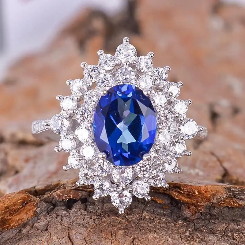 

Best Seller ZECAA Tanzanite Topaz Jewelry Woman Tanzanite Topaz Ring With Natural Tanzanite Topaz Gemstone 7*9mm Lady Topaz Ring