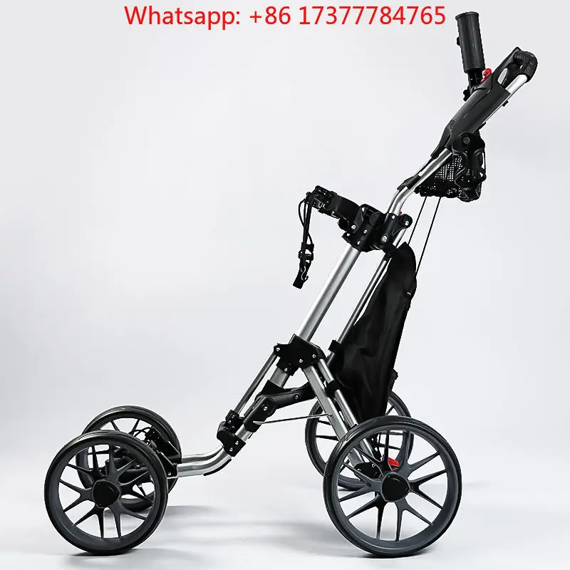 Foldable Bold Aluminum Alloy Body Frame Golf Four-Wheel Pull Cart Ball Bag Trolley with Umbrella Frame