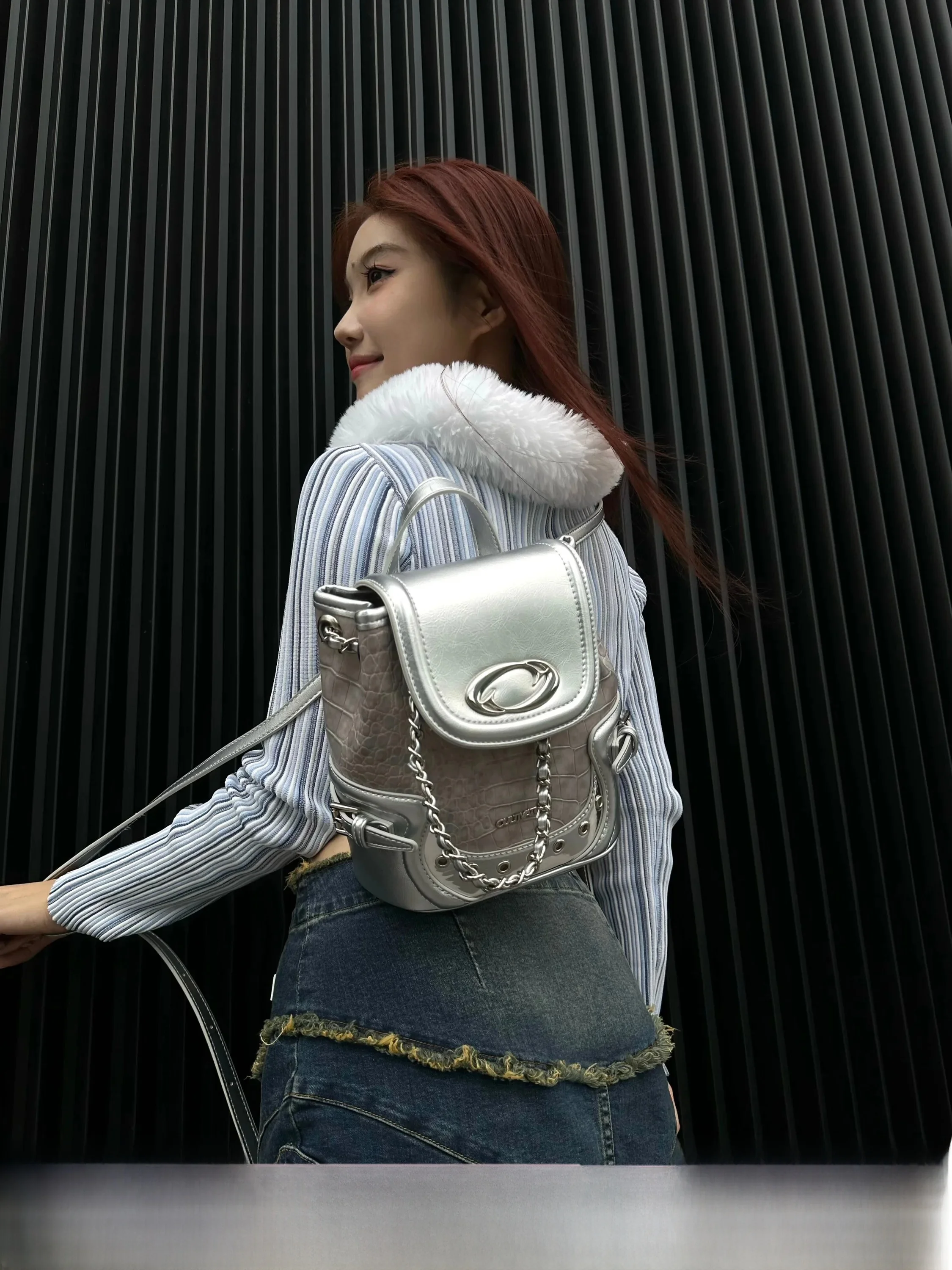

Millennial Hot Girl Crocodile Pattern Backpack Cultivator Original Unique Style Soft British Style Backpack for Youth