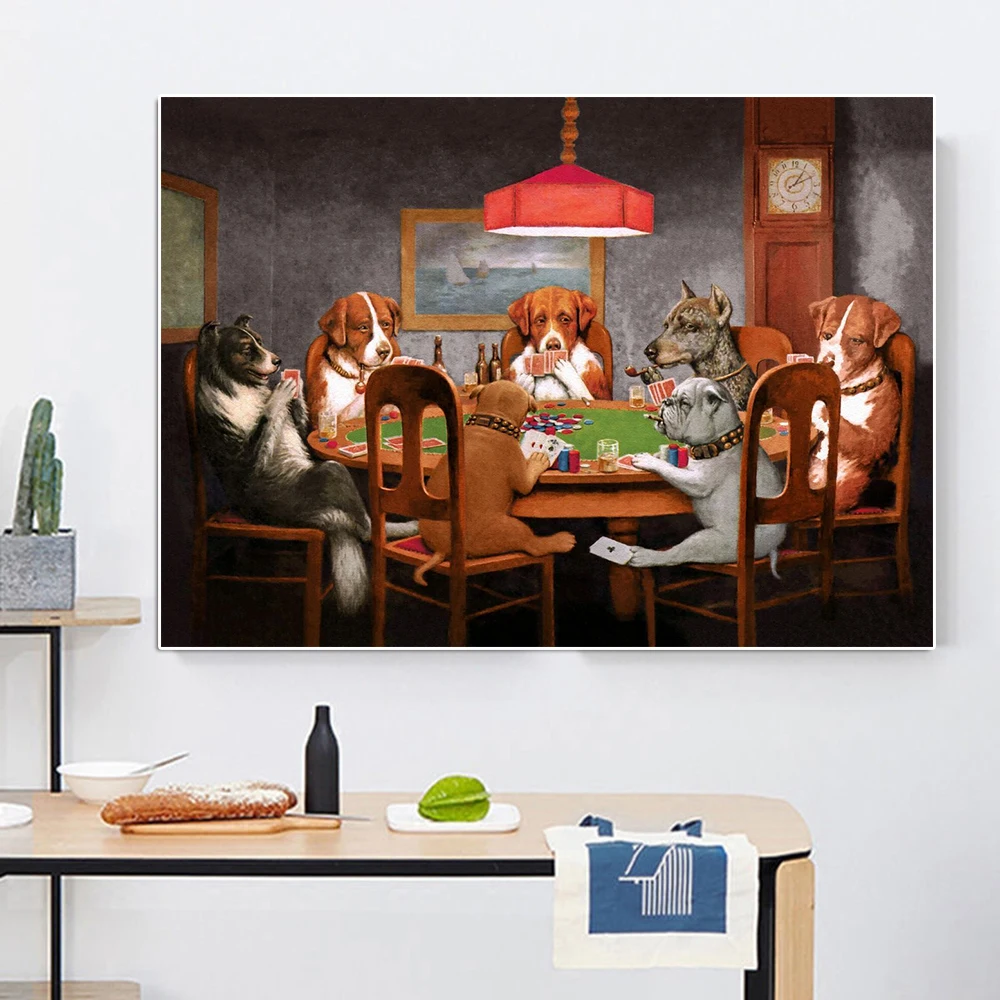 

Funny Pet Playing Poker Canvas Painting Dog Smoking Drink Wine Poster And Print Club Wall Art Mural Living Room Home Decoration