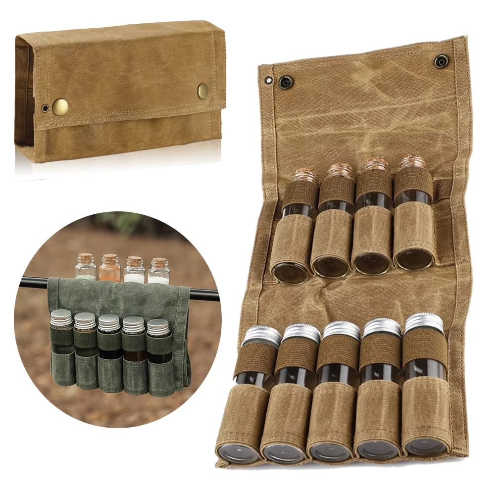 9-teiliges Outdoor-Gewürz-Aufbewahrungsbeutel-Set, Canvas-Gewürzbeutel-Organizer für Camping, Grillen und Picknick