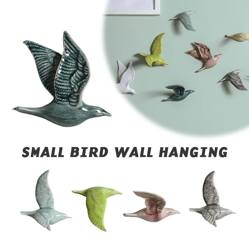 3D Ceramic Bird Creative Wall Sticker Hanging Nordic Home Wall Decor Living Room Animal Statue TV Background Mounted Swallows