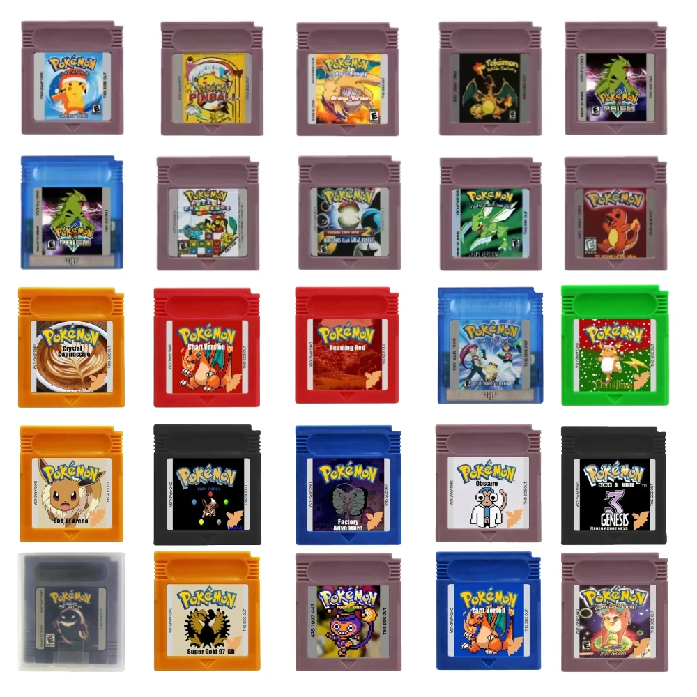 Rare Pokémon Fan Made Hack GB Game Cartridge Bundle Prism Pinball Orange for Color GBC Retro RPG Game Card for Hardcore Fans