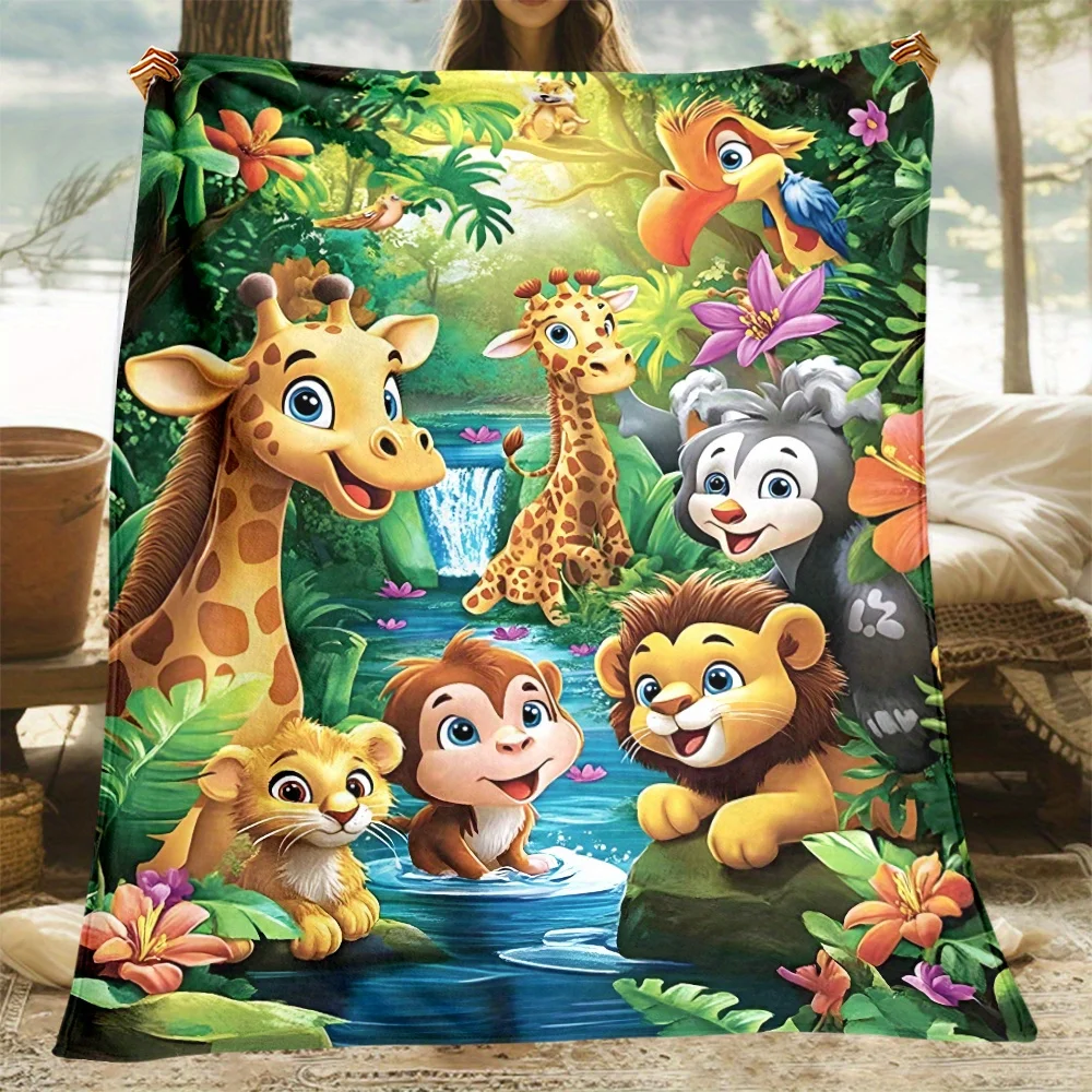 VIKAMA Tropical Forest Animal Print Throw Blanket Soft And Cozy, For Living Rooms, Bedrooms, Nap Blanket For Kids. Home Decor.