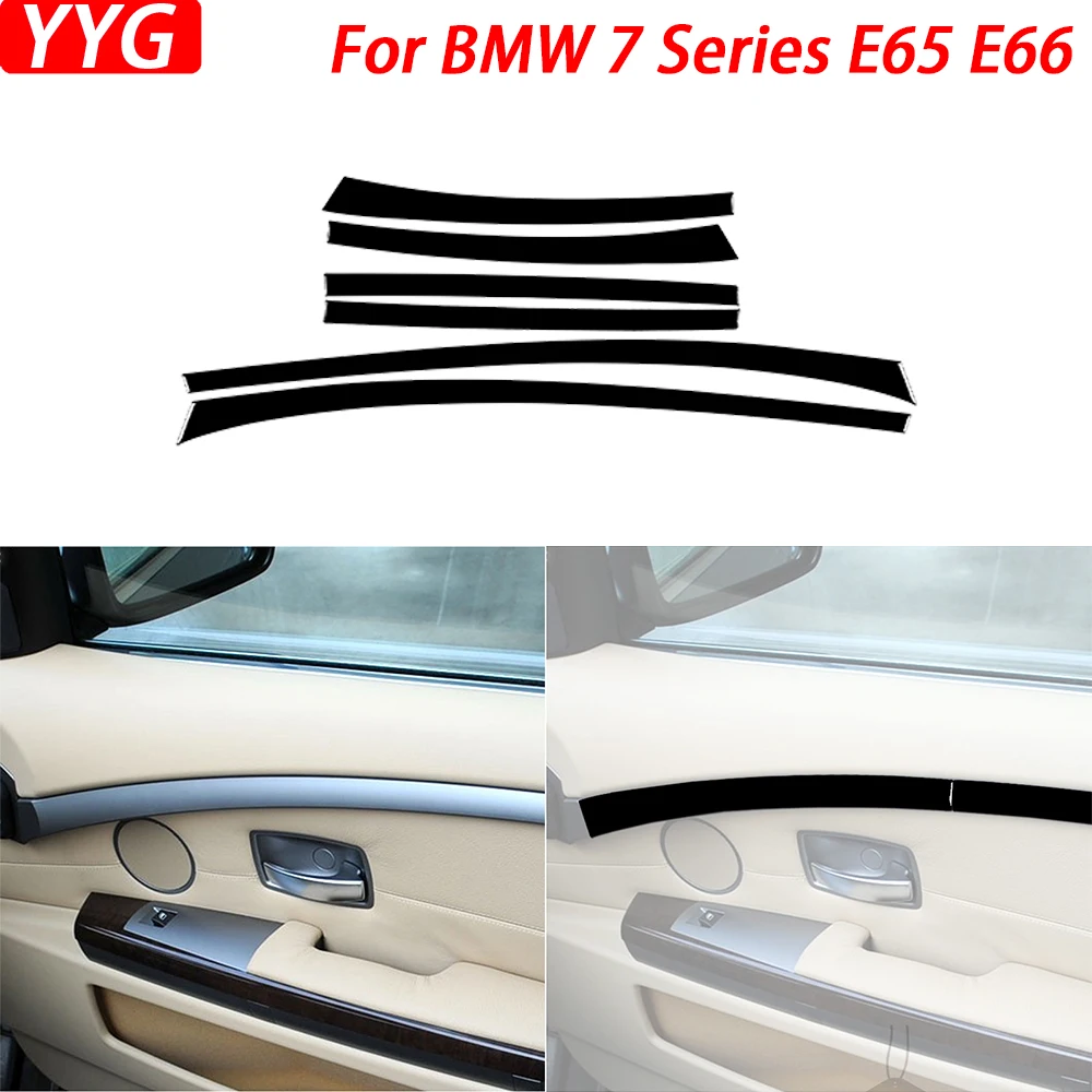 Dla BMW 7 serii E66 2002-2008 Piano Black wewnętrzna strona drzwi Panel dekoracyjny paski dekoracja do wnętrza samochodu akcesoria naklejki