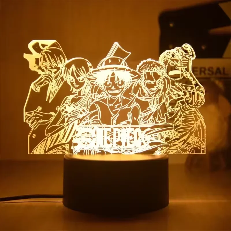 

Anime One Piece Luffy Zoro Portgas D Ace 3D Illusion LED Night Light Night Light Desk Table Lamp Model Cartoon Figure Toys