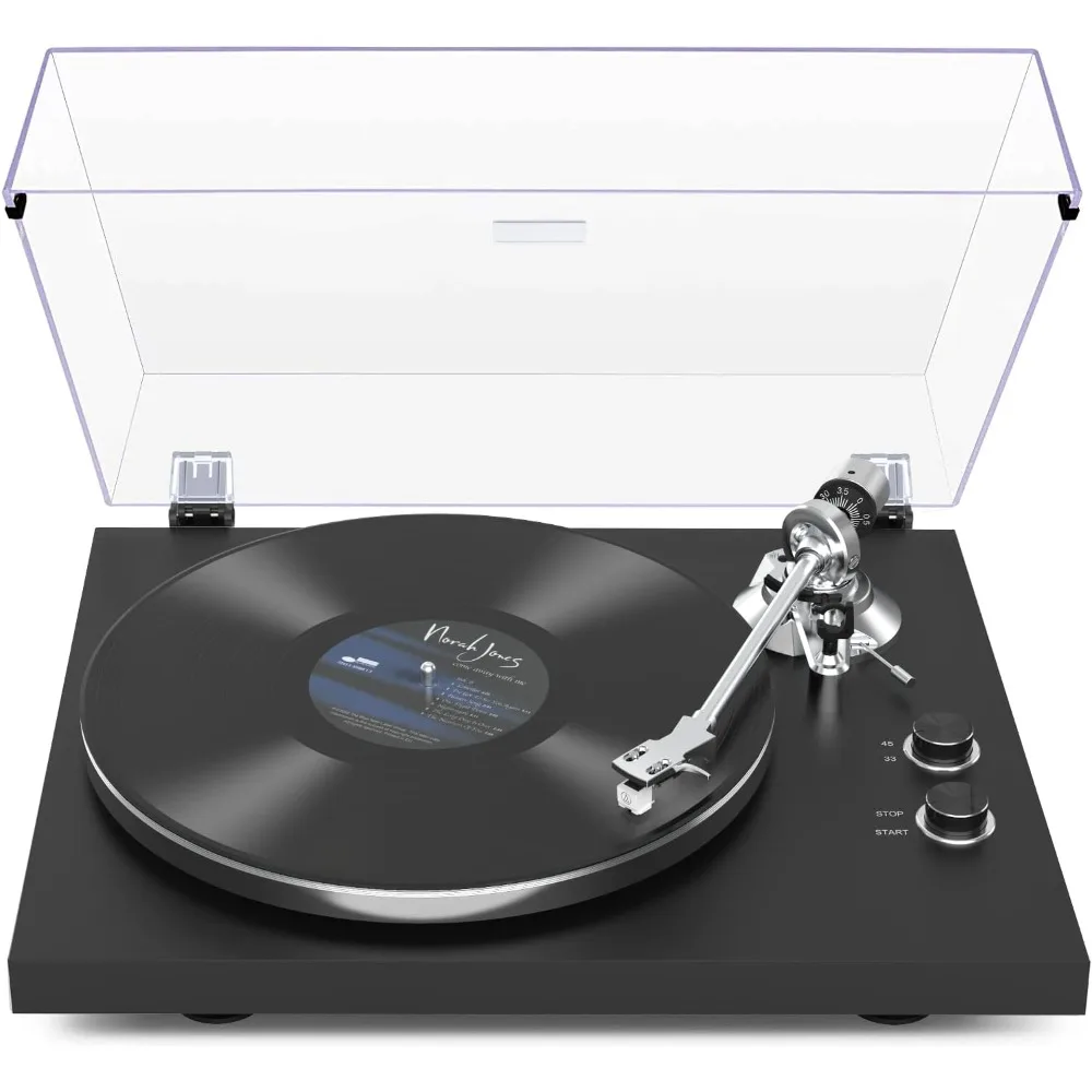 Belt-Drive Turntable with Wireless Output, 33/45 RPM Speeds, USB Recording, Magnetic Cartridge, and Counterweight