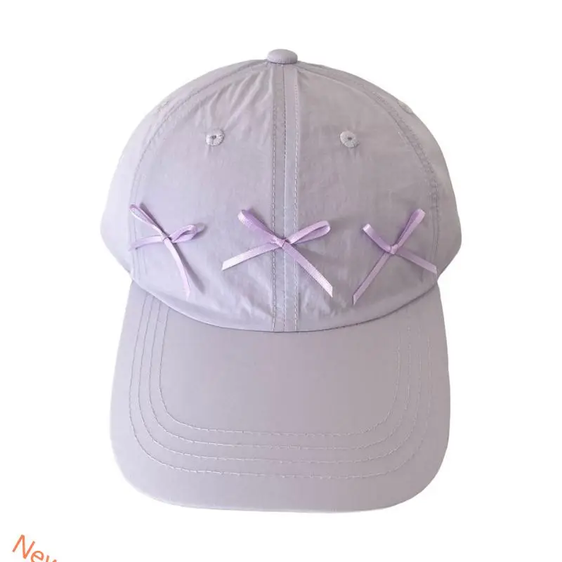 Outdoor Sun Hat Adult Ribbon Bowknot Decals Baseball Hat for Teen Travel Camping LXAD
