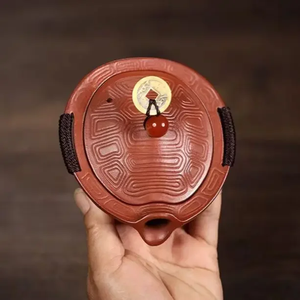 Yixing Original Ore Dahongpao Clay Hand‑Grip Zisha Teapot, Master Hand‑Crafted Wealth Turtle Shell Shape Brewing Pot