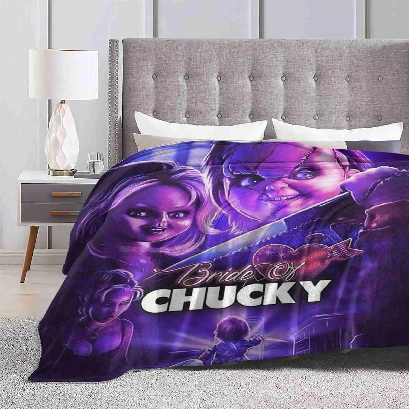 Bride Of Chucky Hot Sale Printing High Qiality Warm Flannel Blanket Bride Chucky Horror Terror Doll Halloween Knife Diabolical