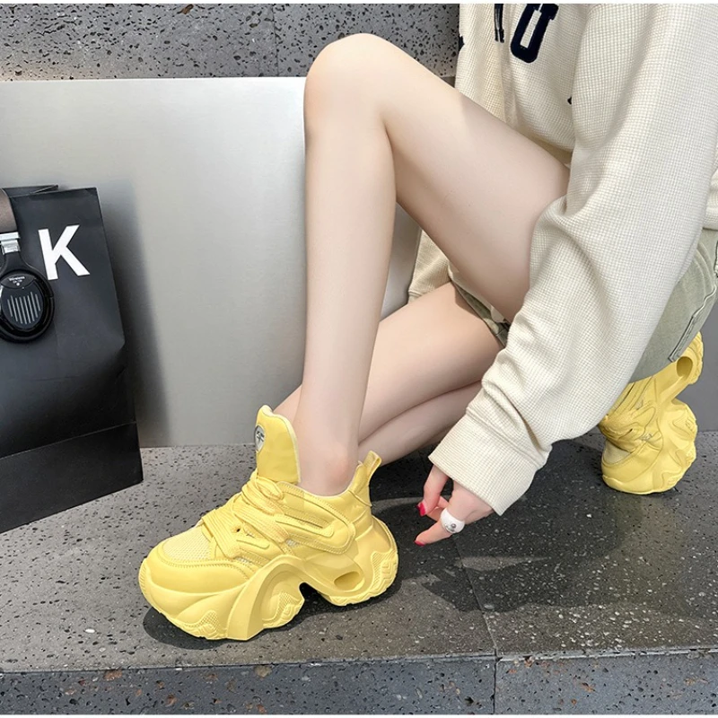 

Yellow Women Sneakers Female Sneakers Double Mesh Thick Soled Sports Shoe Mesh Dad Shoes Spring Autumn Fashion Casual Sports