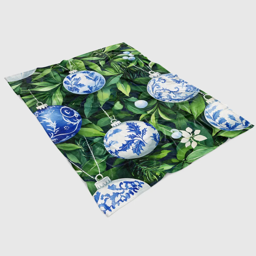 1pc Christmas Bauble Print Flannel Blanket, Soft Warm Blanket for Sofa Couch Office Bed Camping Travelling, Multi-purpose Gift