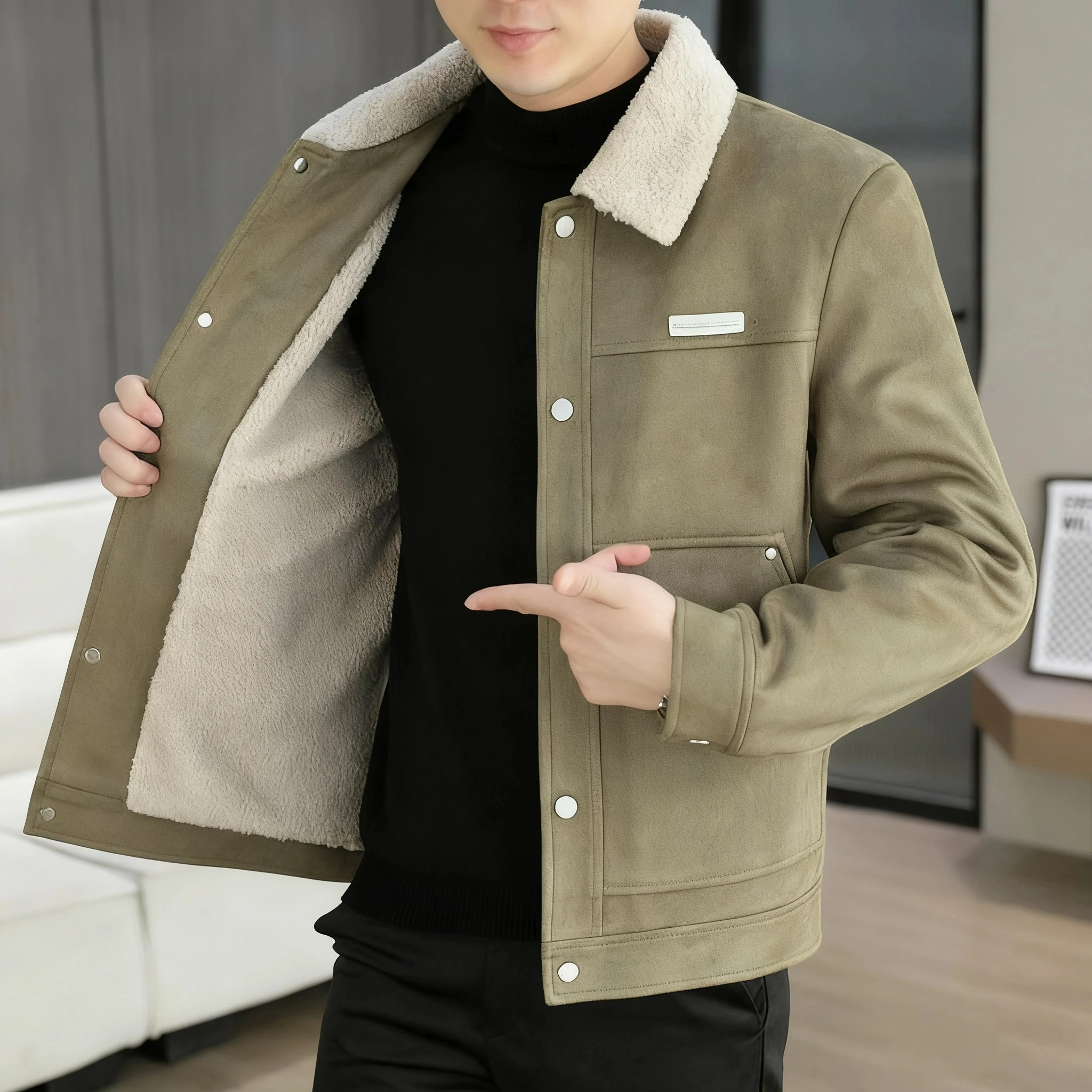 

Тренч в корейском стиле для мужчин, утолщенная осенне-зимняя куртка премиум-класса, минималистичный дизайн, универсальная повседневная верхняя одежда, пальто