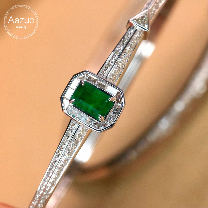 

Aazuo 18K White Gold Natrual Emerald Real Diamond Luxury Bangle For Woman Upscale Trendy Wedding Engagement Party Luxurystyelife