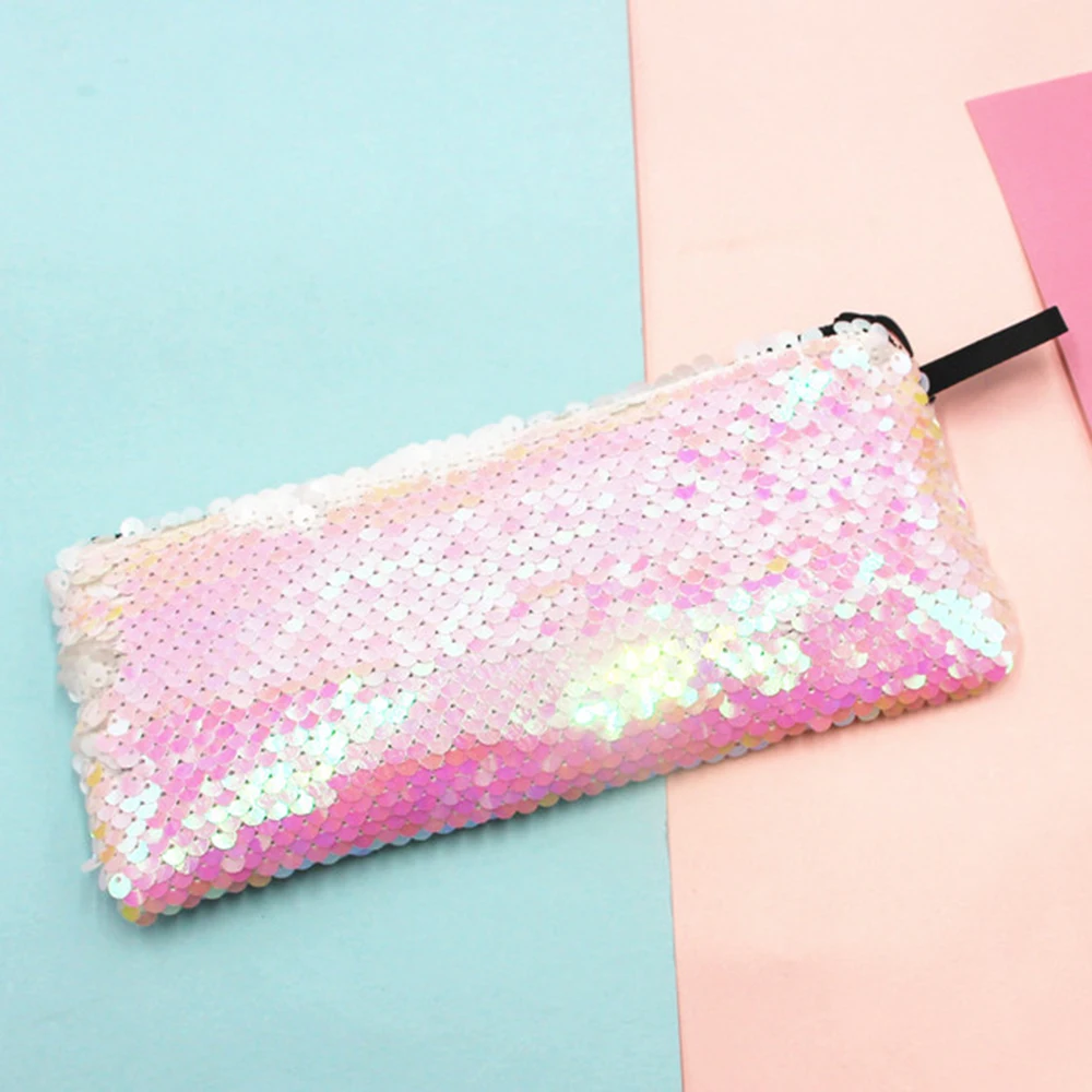 2 Pcs Two tone glitter pencil case mermaid glitter pillow bag storage bag student stationery pencil case Sparkling coin purse