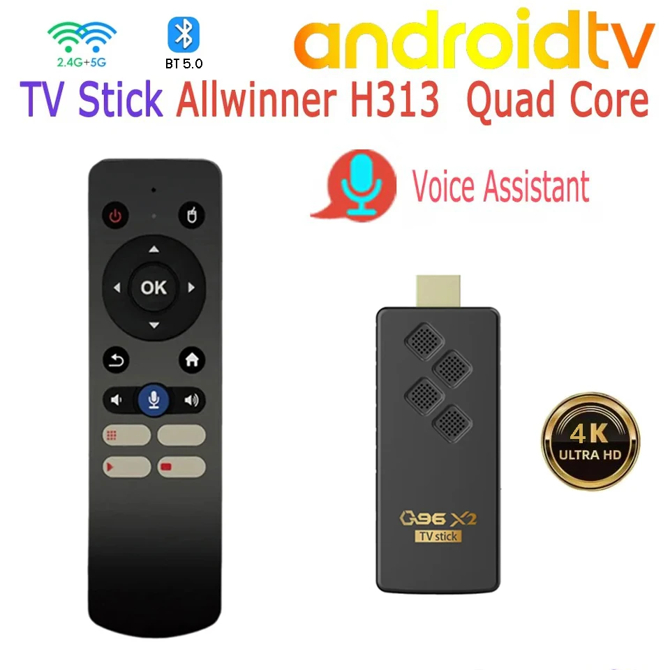 

Q96 X2 TV Stick Android 12 WiFi 4G 5G HD 4K Streaming Media 2GB 16GB voice remote Allwinner H313 Quad Core BT5.0 iptv