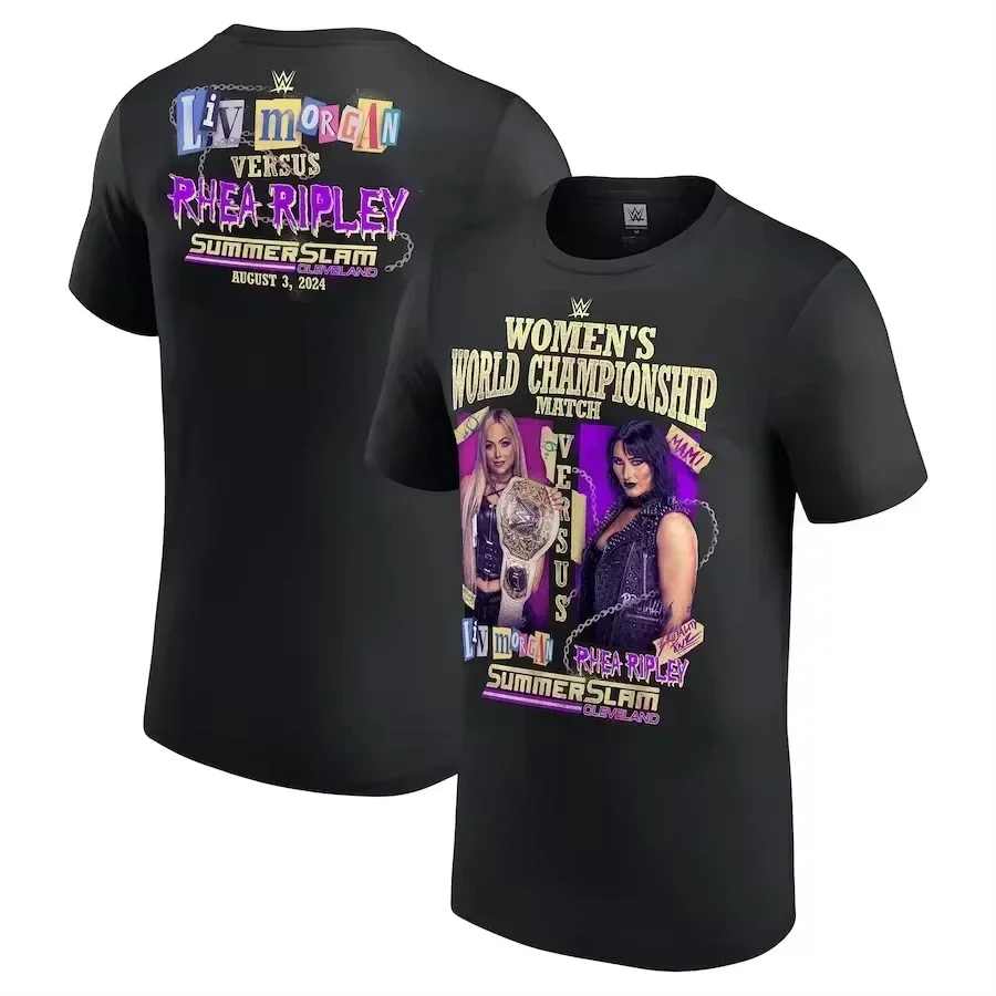 تي شيرت WWE League Competition Fight Sports The Americas تي شيرت Slam Rhea Ripley Vs. ليف مورغان تي شيرت قطني للياقة البدنية ملابس صيفية