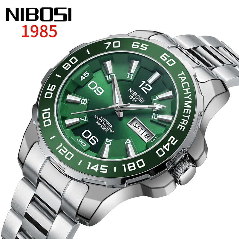 

NIBOSI Mens Watches Top Brand Luxury Mechanical Watch for Men Stainless Steel Waterproof Luminous Calendar Fashion Wristwatch