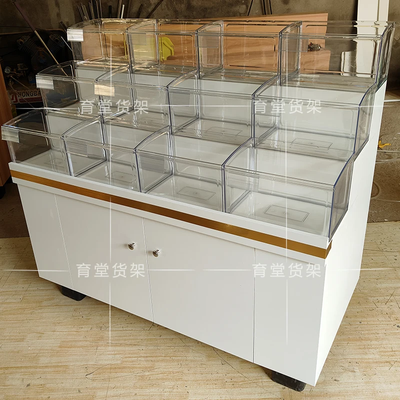 Supermarkt-Massen-Lebensmittelschrank, Süßigkeiten-Schrank, Massenbereich, Snack, Massenregal, Lebensmittel, verschiedene Körner, Trockenwarenregal, Vitrine