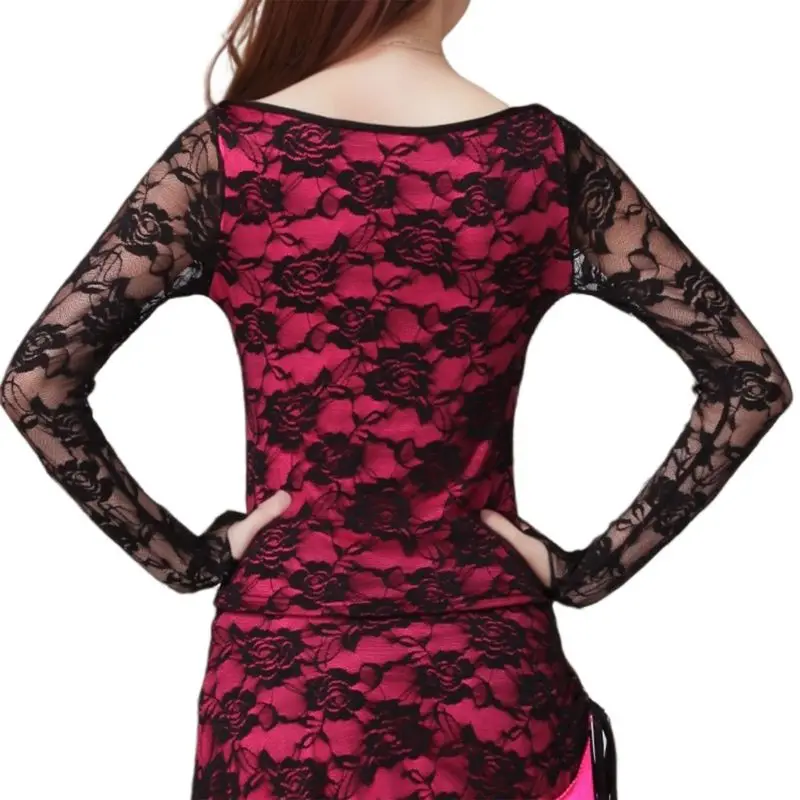 Women Modern Dance Floral Lace Top National Standard Ballroom Samba Salsa Latin Performance Costume Stage Competition Wear