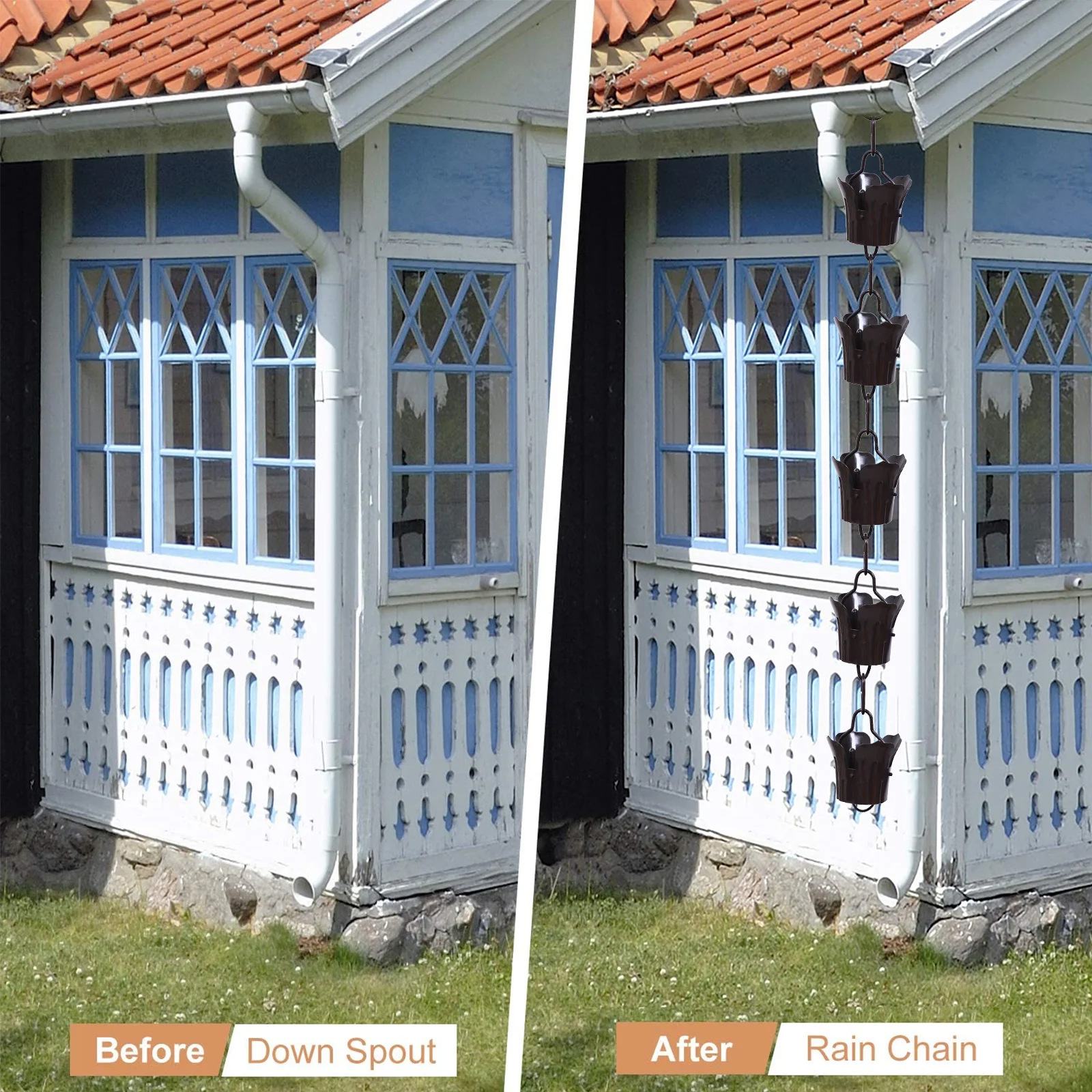 

1m Large Petal Rain Chain Winter Drainage Villa Roof Gutter Rainwater Decorative Chains for Garden Downspout