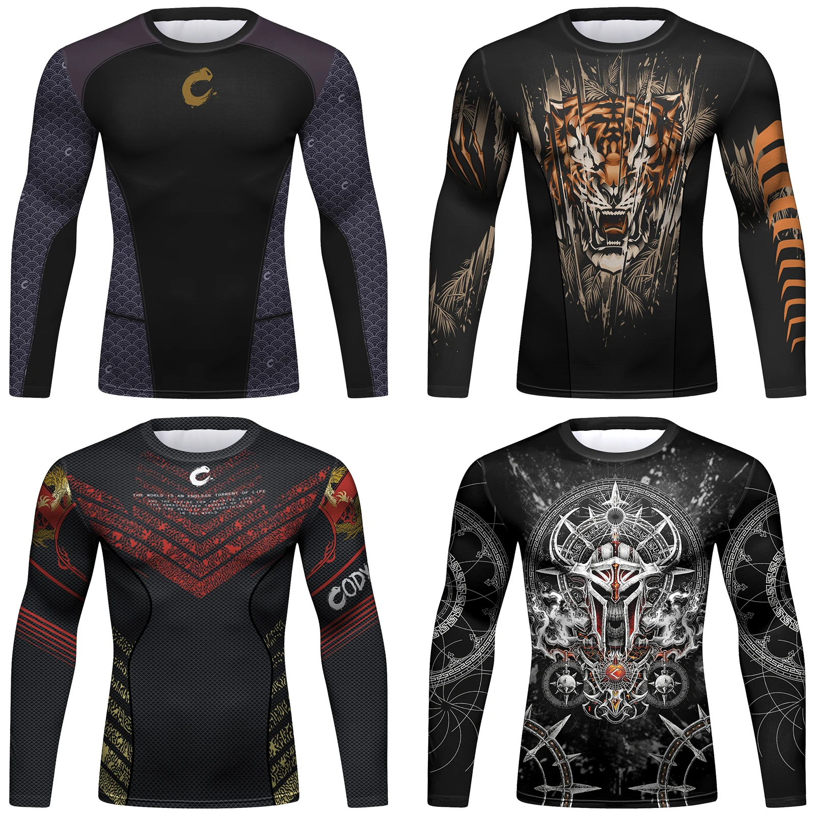 Cody Lundin Moisture-Wicking Kickboxing BJJ Kimono Functional Long Sleeve Men's High Stretchy Muay Thai MMA Training Sportshirt