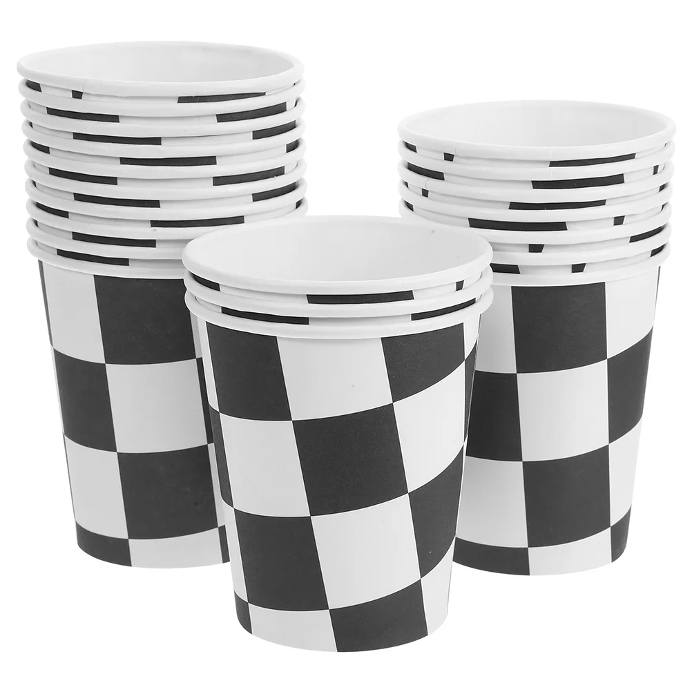 

40Pcs Checkered Disposable Paper Cups Race Car Birthday Party Theme Beverage Cups 250ml Party Tableware Racing Cup