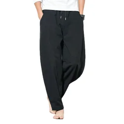 Men's Plus-size Cotton Linen Fat Loose Trousers Chinese Style Harem Pants